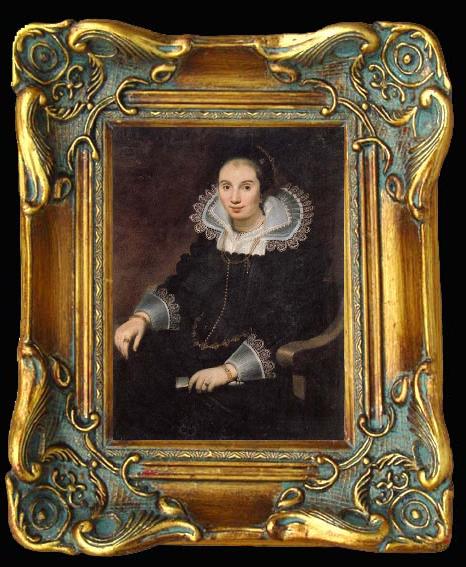 framed  Cornelis de Vos Portrait of a Lady with a Fan, Ta013-2